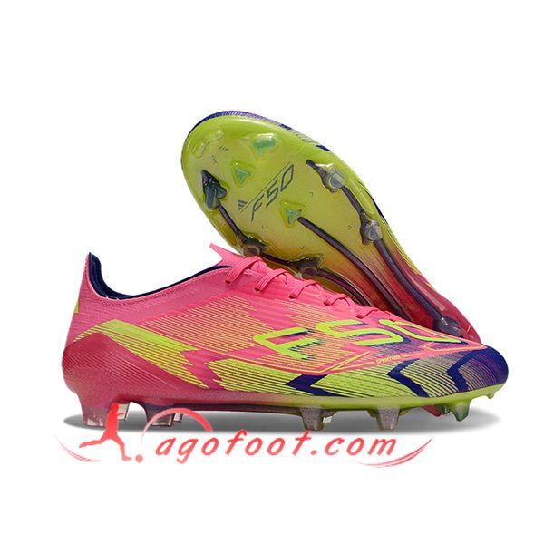 Adidas Chaussures de Foot F50 ELITE FG Rose/Vert/Pourpre