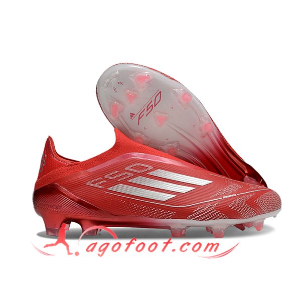Adidas Chaussures de Foot F50 Elite Laceless FG Rouge/Gris