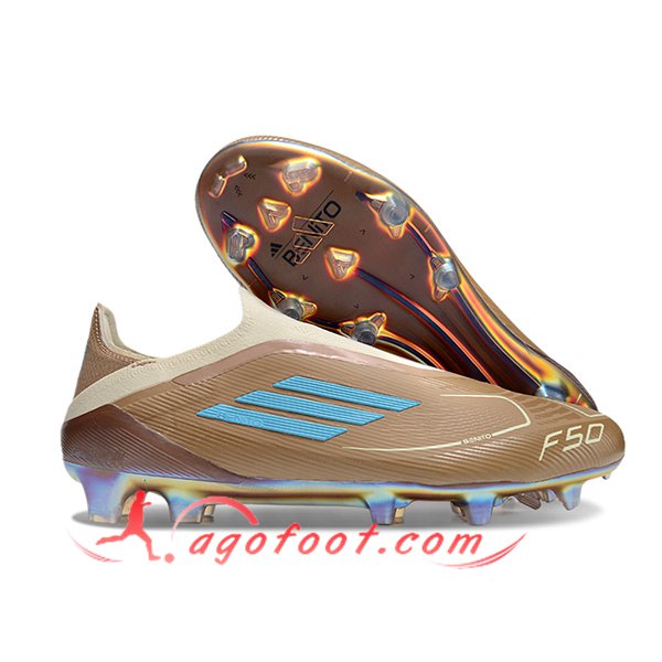 Adidas Chaussures de Foot F50 Elite Laceless FG Brun/Bleu