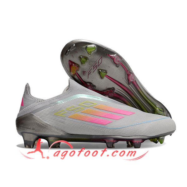 Adidas Chaussures de Foot F50 Elite Laceless FG Gris/Rose