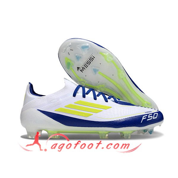 Adidas Chaussures de Foot F50 Elite FG Blanc/Jaune/Bleu