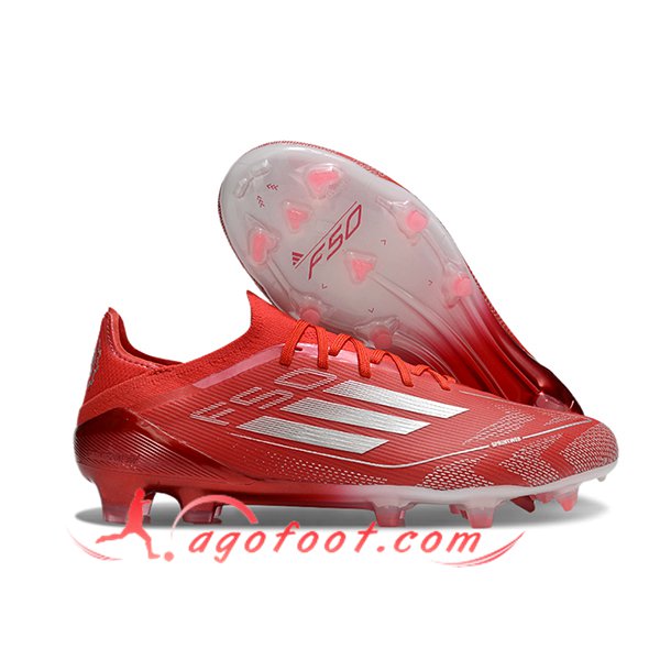 Adidas Chaussures de Foot F50 Elite FG Rouge/Gris -02