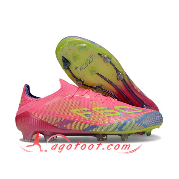 Adidas Chaussures de Foot F50 Elite FG Rose/Vert/Pourpre -02