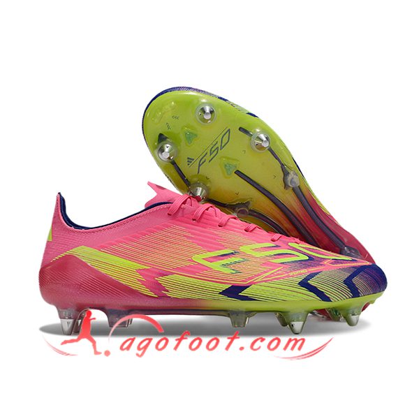 Adidas Chaussures de Foot F50 ELITE SG Rose/Vert/Pourpre