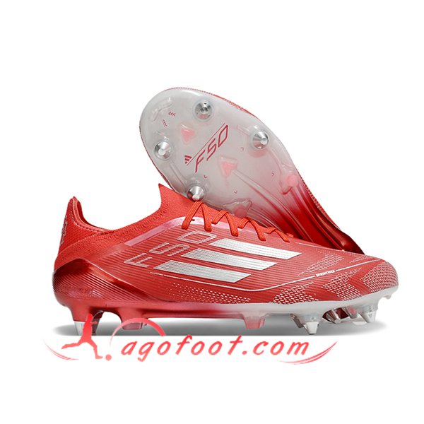 Adidas Chaussures de Foot F50 Elite SG Rouge/Gris -02