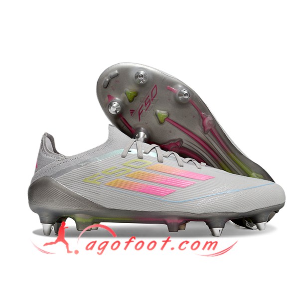 Adidas Chaussures de Foot F50 Elite SG Gris/Rose -02