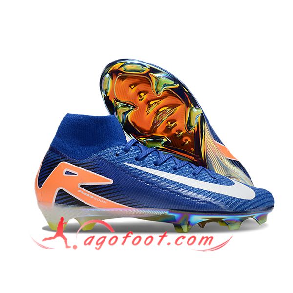 Nike Chaussures de Foot Air Zoom Mercurial Superfly IIX Elite FG Bleu/Blanc/Orange