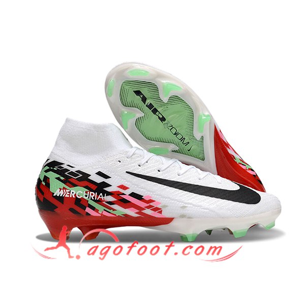 Nike Chaussures de Foot Air Zoom Mercurial Superfly IIX Elite FG Blanc/Noir/Rouge