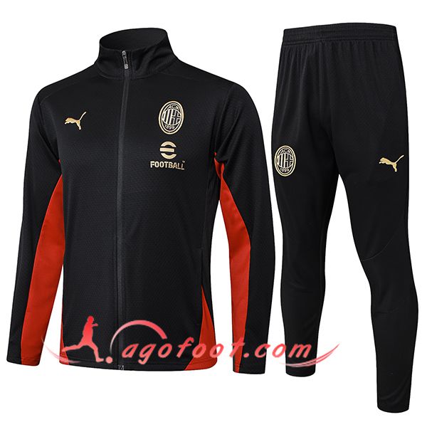 Ensemble Survetement de Foot Veste Foot Milan AC Noir/Rouge 2025/2026
