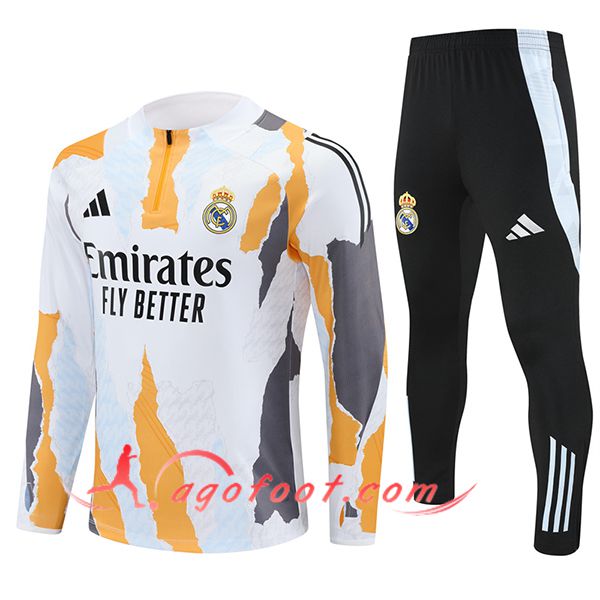 Ensemble Survetement de Foot Real Madrid Blanc/Jaune/Gris 2025/2026