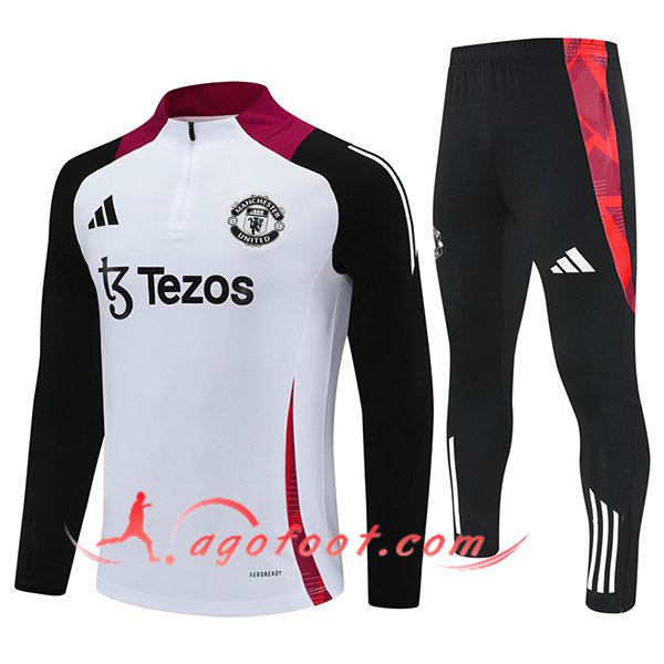 Ensemble Survetement de Foot Manchester United Blanc/Noir/Rouge 2025/2026
