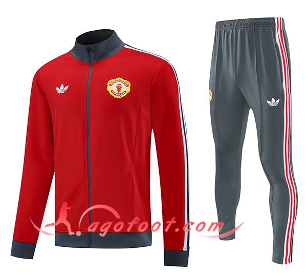 Ensemble Survetement de Foot Veste Foot Manchester United Rouge/Gris 2025/2026