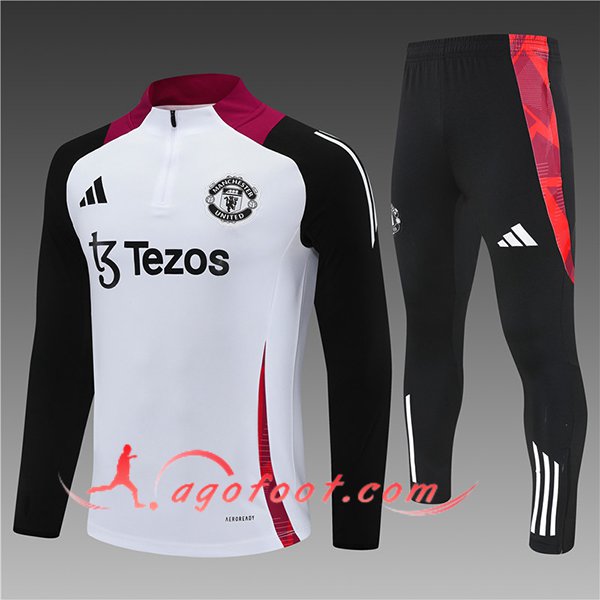 Ensemble Survetement de Foot Manchester United Enfant Blanc/Noir/Rouge 2025/2026