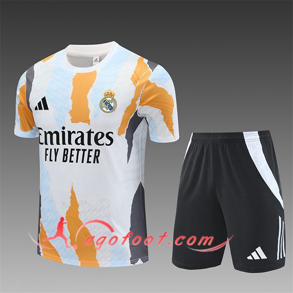 Ensemble Training T-Shirts Real Madrid Enfant Blanc/Orange/Gris/Bleu 2025/2026