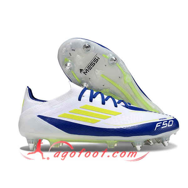 Adidas Chaussures de Foot F50 Elite SG Blanc/Bleu/Jaune