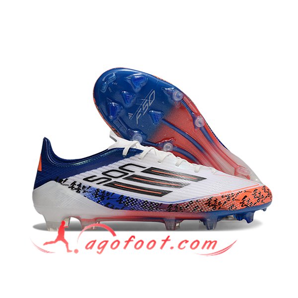 Adidas Chaussures de Foot F50 ELITE FG Blanc/Bleu/Orange/Noir