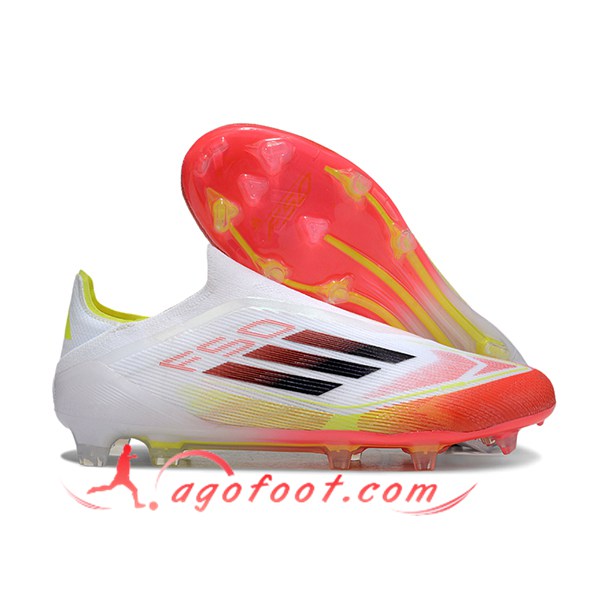 Adidas Chaussures de Foot F50 Elite Laceless FG Blanc/Orange