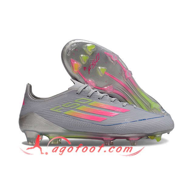 Adidas Chaussures de Foot F50 Elite FG Gris/Rose -02