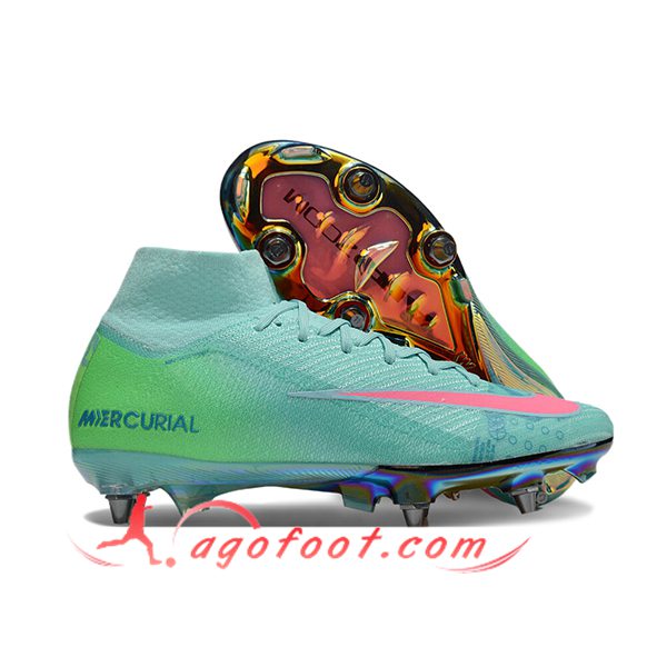 Nike Chaussures de Foot Air Zoom Mercurial Superfly IIX Elite SG Vert/Rose