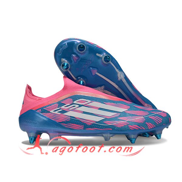 Adidas Chaussures de Foot F50 Elite Laceless SG Bleu/Rose/Blanc