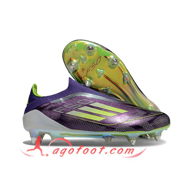 Adidas Chaussures de Foot F50 Elite Laceless SG Pourpre/Vert