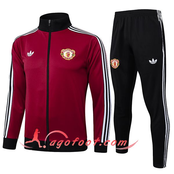Ensemble Survetement de Foot Veste Foot Manchester United Rouge/Noir 2025/2026