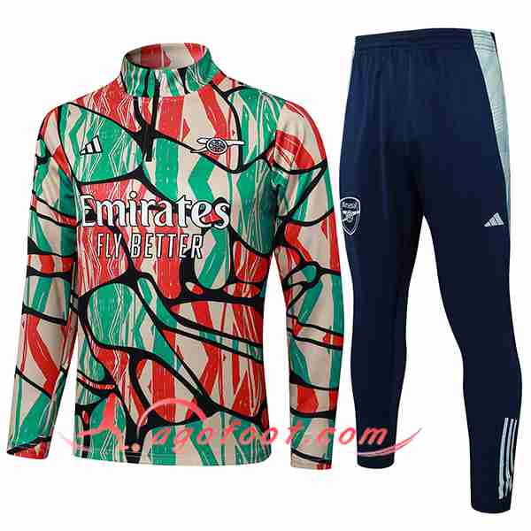 Ensemble Survetement de Foot Arsenal Vert/Rouge/Jaune 2025/2026