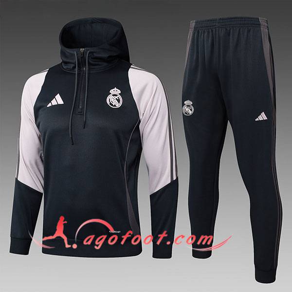 Ensemble Survetement Veste A Capuche Real Madrid Enfant Gris Foncé 2025/2026