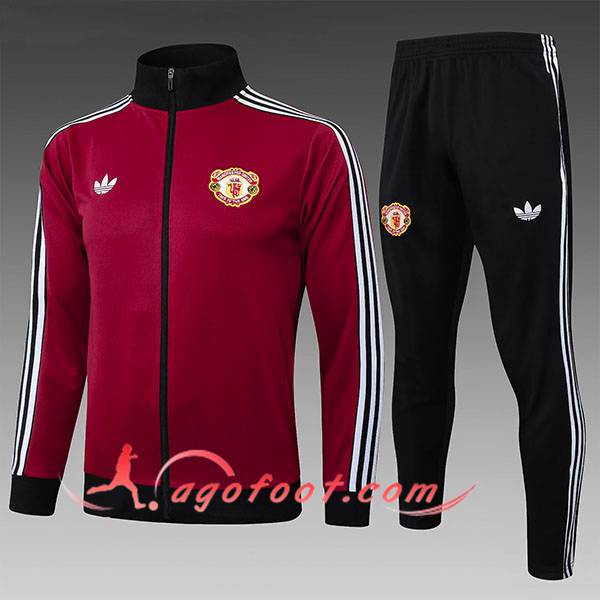 Ensemble Survetement de Foot Veste Foot Manchester United Enfant Rouge/Noir 2025/2026