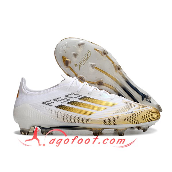 Adidas Chaussures de Foot F50 ELITE FG Blanc/Jaune/Noir