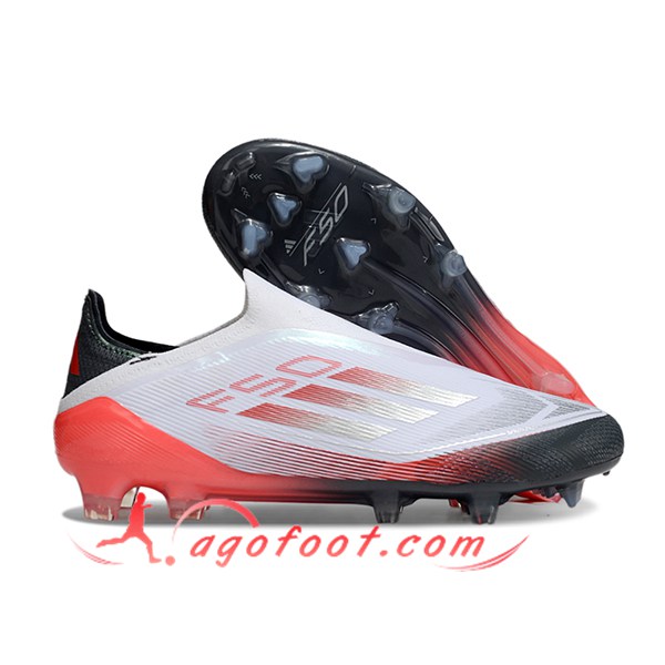 Adidas Chaussures de Foot F50 Elite Laceless FG Blanc/Orange/Noir