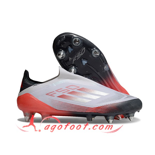 Adidas Chaussures de Foot F50 Elite Laceless SG Blanc/Orange/Noir