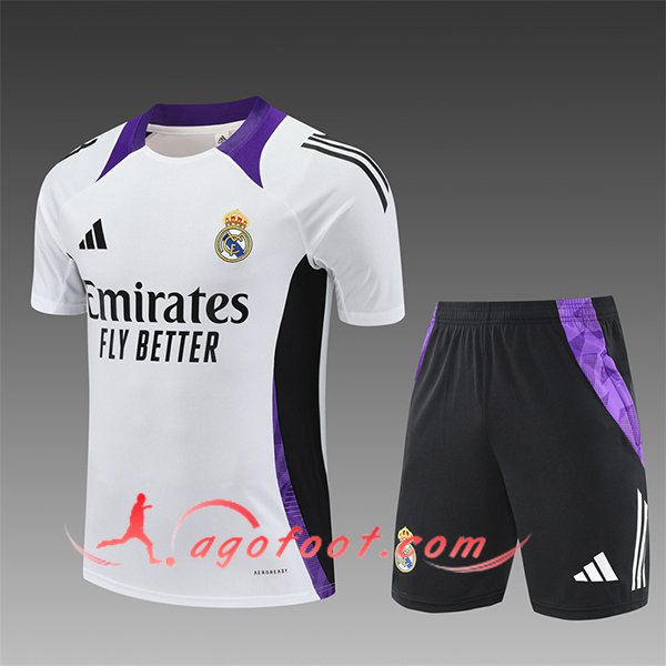 Ensemble Training T-Shirts Real Madrid Enfant Blanc/Noir/Pourpre 2025/2026