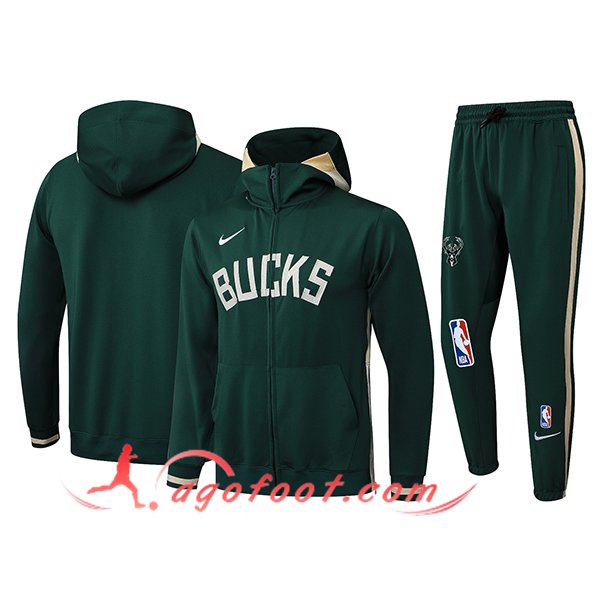 Ensemble Survetement Veste A Capuche Coupe-Vent Milwaukee Bucks Vert 2025/2026