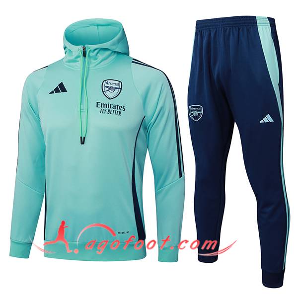 Ensemble Survetement Veste A Capuche Arsenal Vert/Bleu 2025/2026