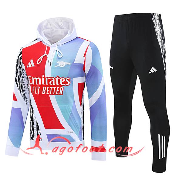 Ensemble Survetement Veste A Capuche Arsenal Blanc/Rouge/Bleu 2025/2026