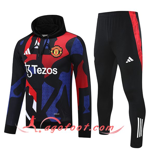 Ensemble Survetement Veste A Capuche Manchester United Noir/Rouge/Bleu 2025/2026