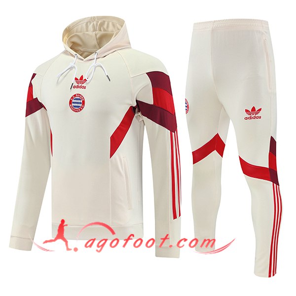 Ensemble Survetement Veste A Capuche Bayern Munich Beige/Rouge 2025/2026