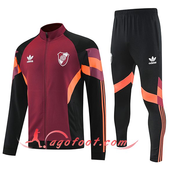 Ensemble Survetement de Foot Veste River Plate Rouge/Noir/Orange 2025/2026