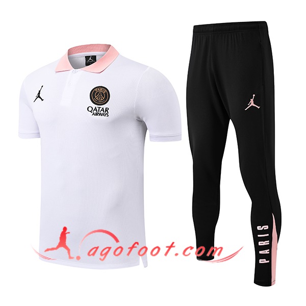 Ensemble Polo Foot PSG Blanc/Rose 2025/2026