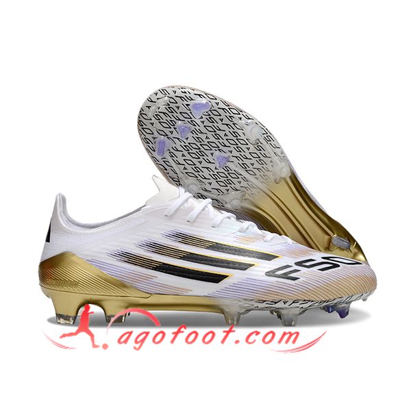 Adidas Chaussures de Foot F50 ELITE FG Blanc/Noir/Jaune