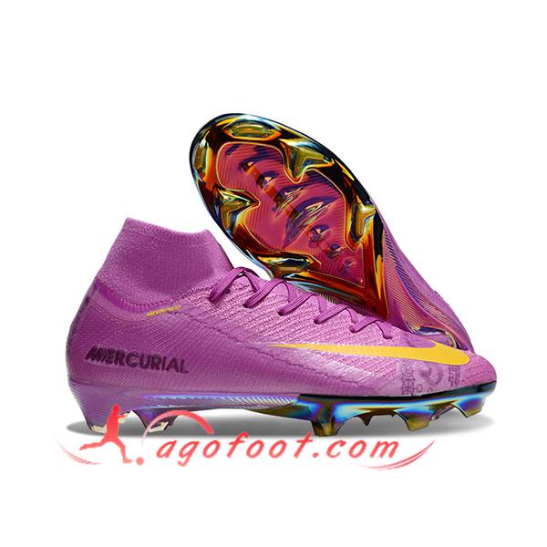 Nike Chaussures de Foot Air Zoom Mercurial Superfly IIX Elite FG Pourpre/Jaune