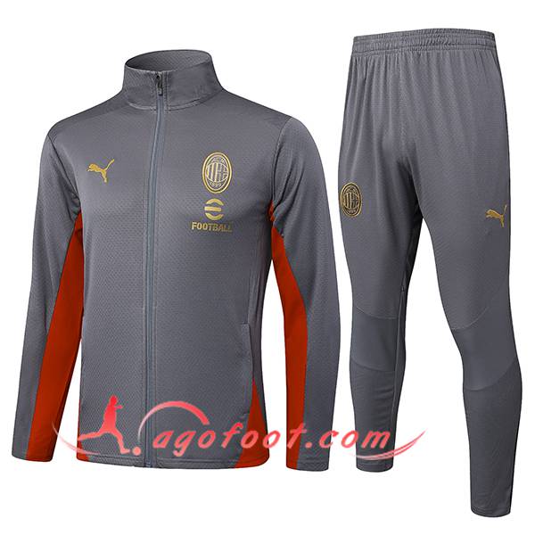 Ensemble Survetement de Foot Veste Milan AC Gris/Rouge 2025/2026