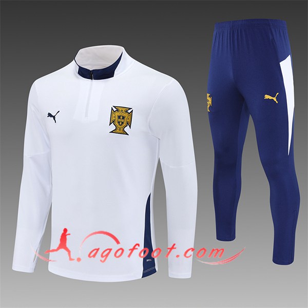 Ensemble Survetement de Foot Portugal Enfant Blanc/Bleu 2025/2026