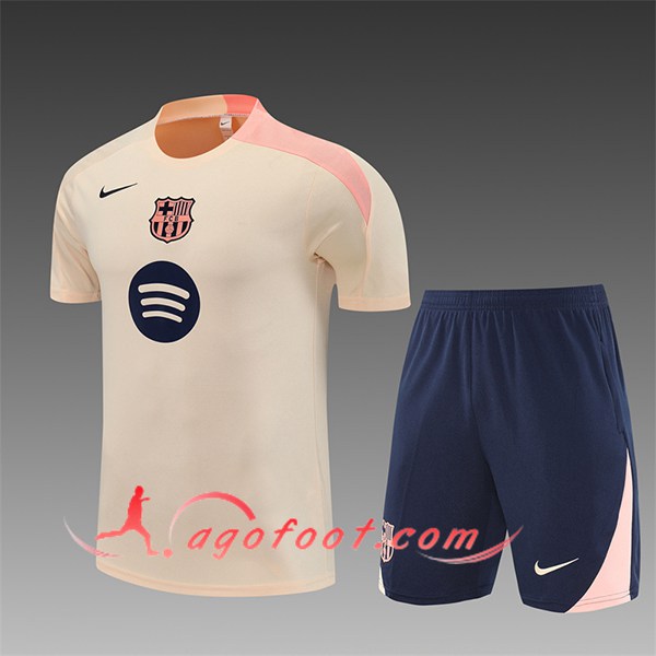 Ensemble Training T-Shirts FC Barcelone Enfant Beige/Rose 2025/2026