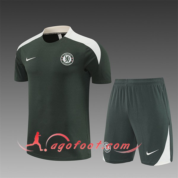 Ensemble Training T-Shirts FC Chelsea Enfant Vert/Blanc 2025/2026