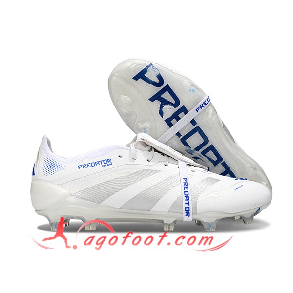 Adidas Chaussures de Foot 25 Predator Elite Tongue FG Blanc/Gris/Bleu