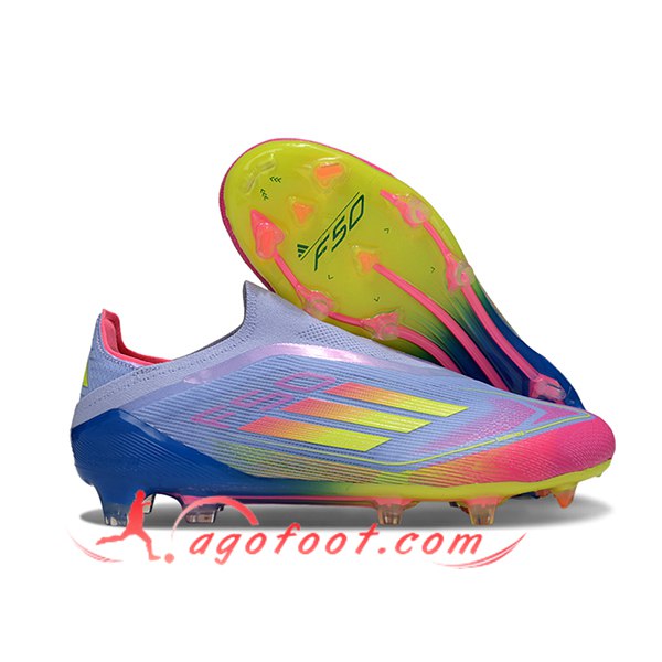 Adidas Chaussures de Foot F50 Elite Laceless FG Bleu/Rose/Vert
