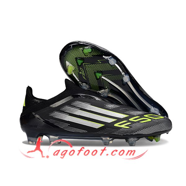Adidas Chaussures de Foot F50 Elite Laceless FG Noir/Blanc/Vert