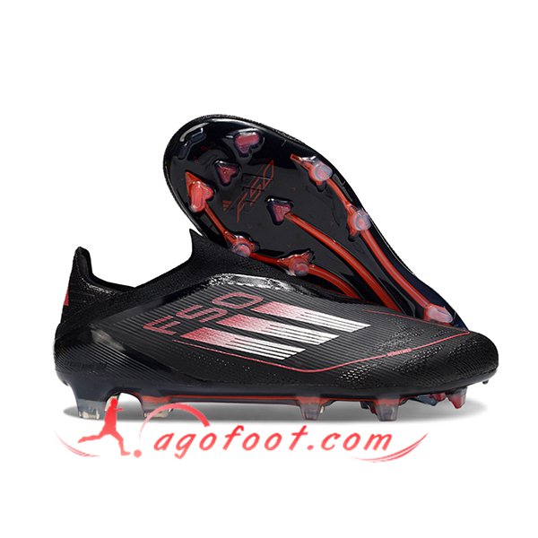 Adidas Chaussures de Foot F50 Elite Laceless FG Noir/Rouge/Blanc